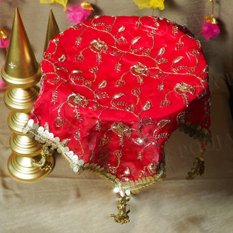 Royal Zari Red Thali Cover