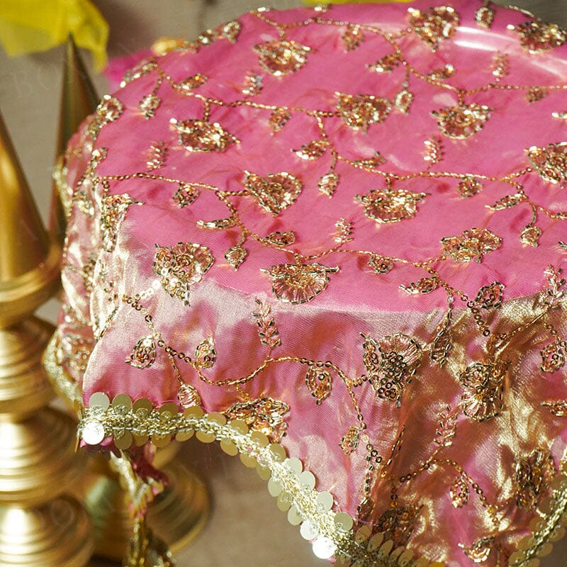 Royal Zari Peach Thali Cover