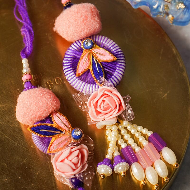 Purple Pink Floral Bhaiya Bhabhi Rakhi Set