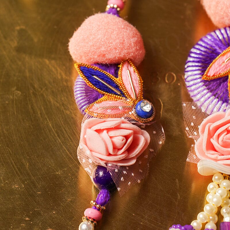 Purple Pink Floral Bhaiya Bhabhi Rakhi Set
