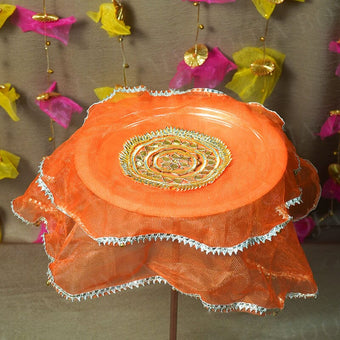 Orange Gota Patti Thali Cover