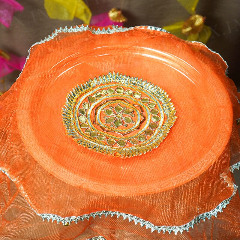 Orange Gota Patti Thali Cover