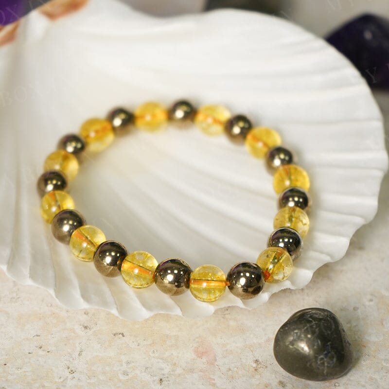 Citrine & Pyrite Natural Crystal Healing Bracelet