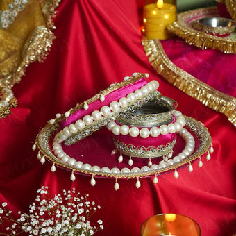 Pink Pearl Beaded Karwa Chauth Thali Set