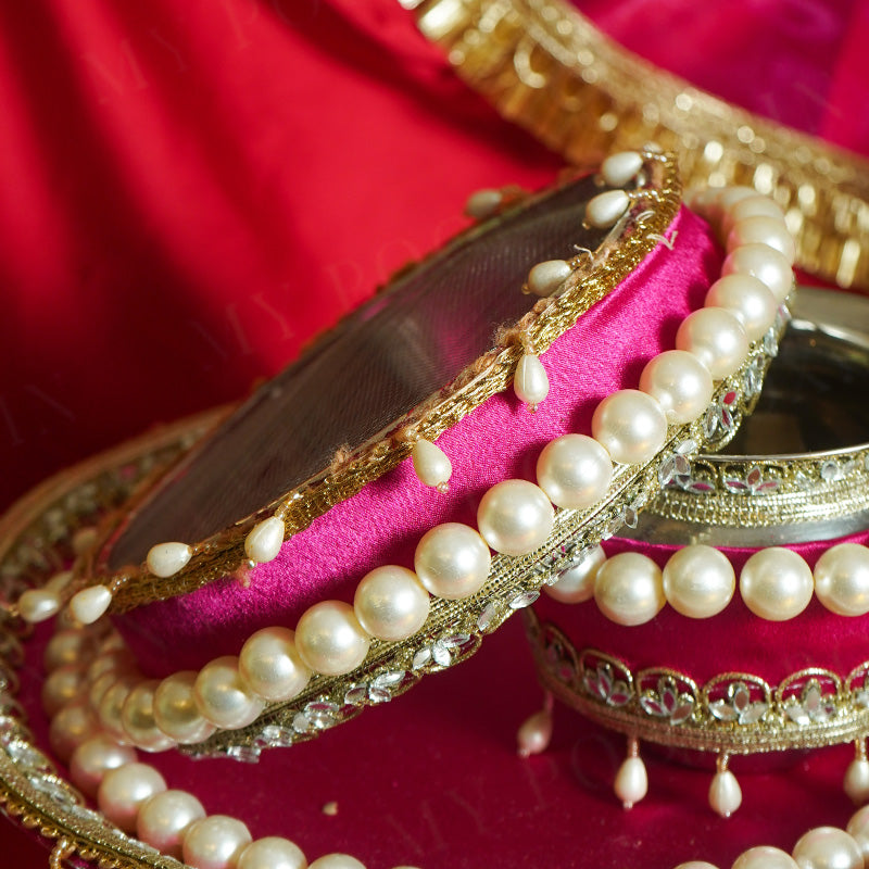 Pink Pearl Beaded Karwa Chauth Thali Set