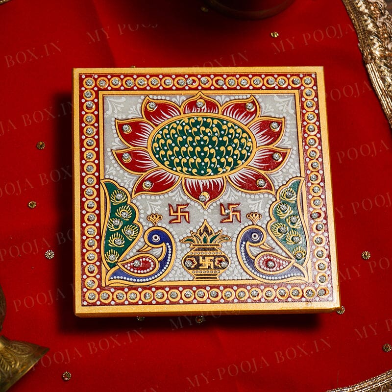Royal Paradise Marble Pooja Chowki 15cm