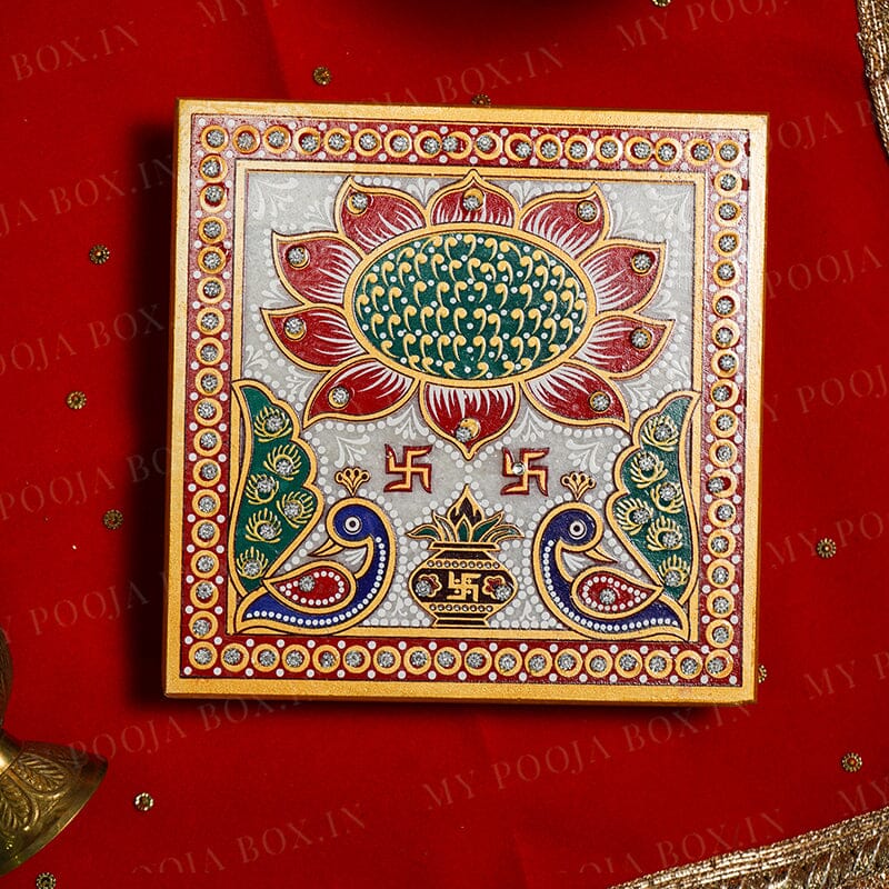 Royal Paradise Marble Pooja Chowki 15cm