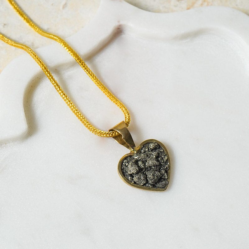 Healing Crystal Heart Pyrite Pendant