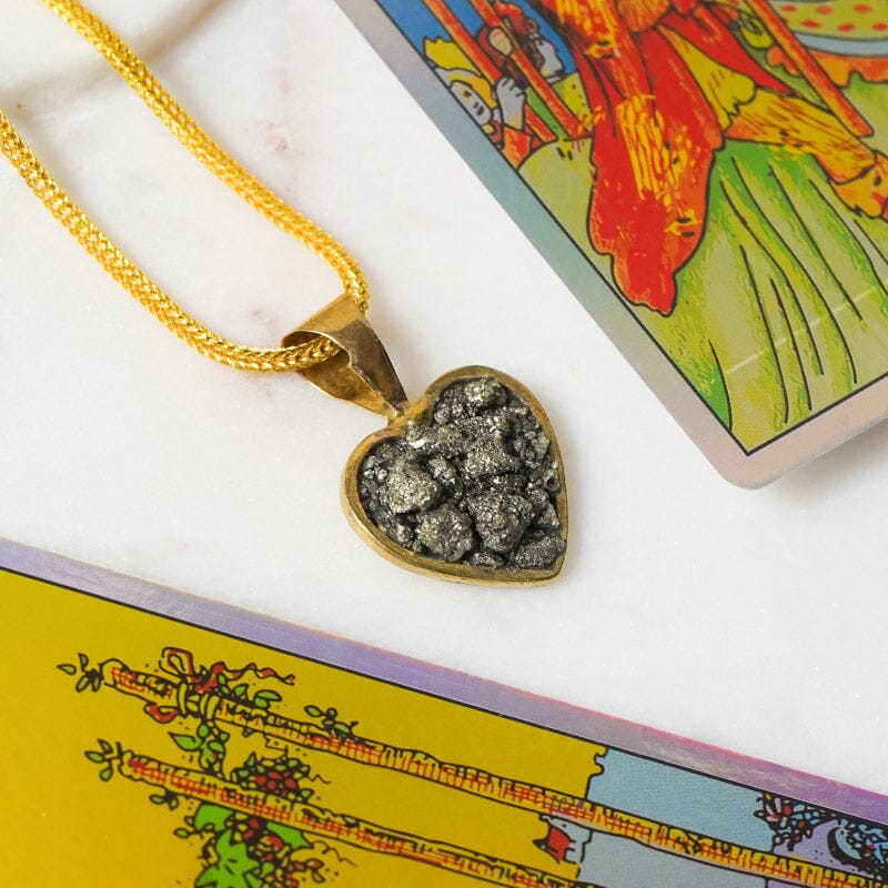 Healing Crystal Heart Pyrite Pendant