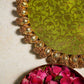 Brocade Two Sided Pooja Mat with Bead Work - 30cm