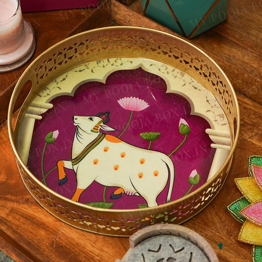Handcrafted Cow Chic Round Serving Tray