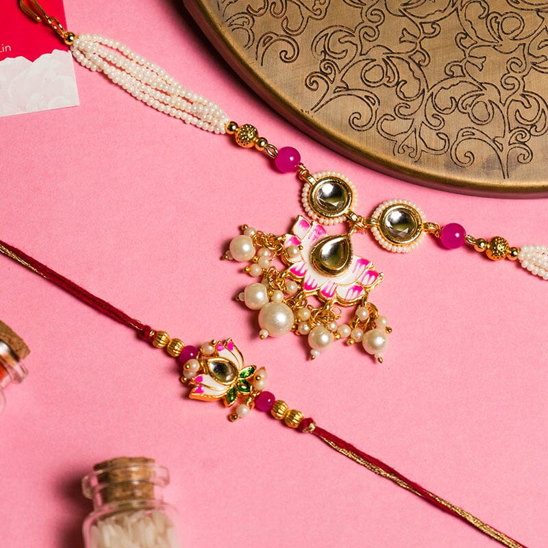 Meenakari Lotus Kundan Bhaiya Bhabhi Rakhi