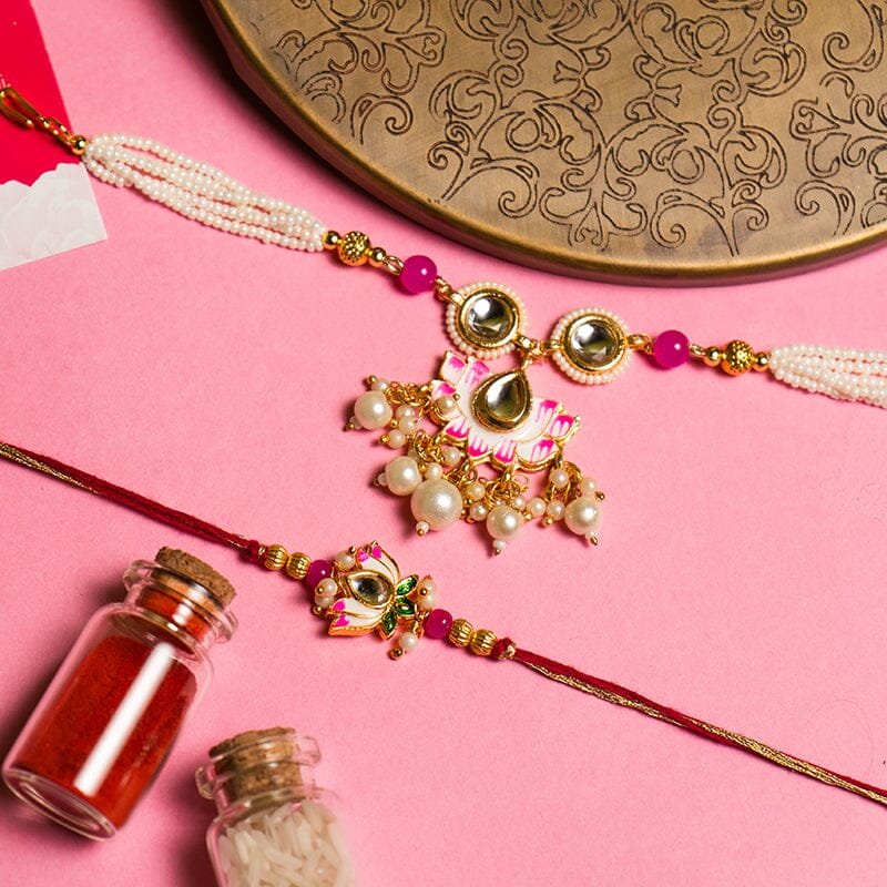 Meenakari Lotus Kundan Bhaiya Bhabhi Rakhi