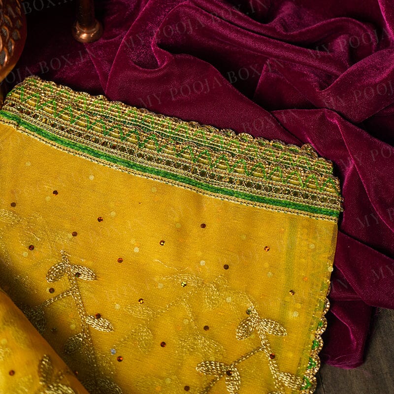 Golden Yellow Zari Embroidered Chunri