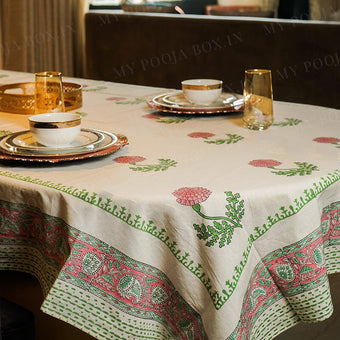Floral Hues Block Printed Table Cover