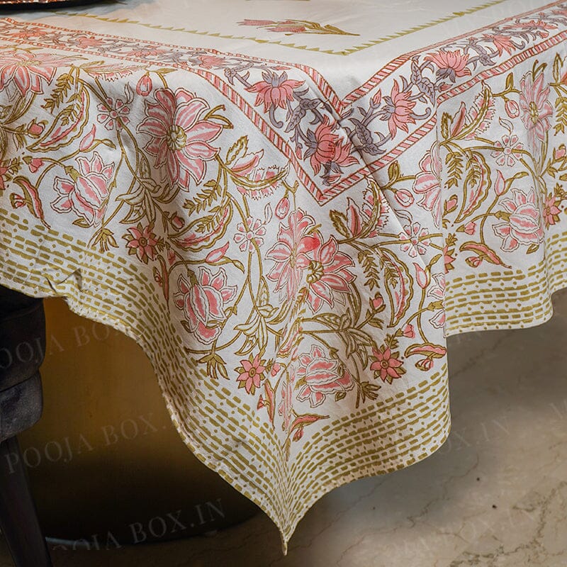Pink Daisy Jaal Block Printed Table Cover