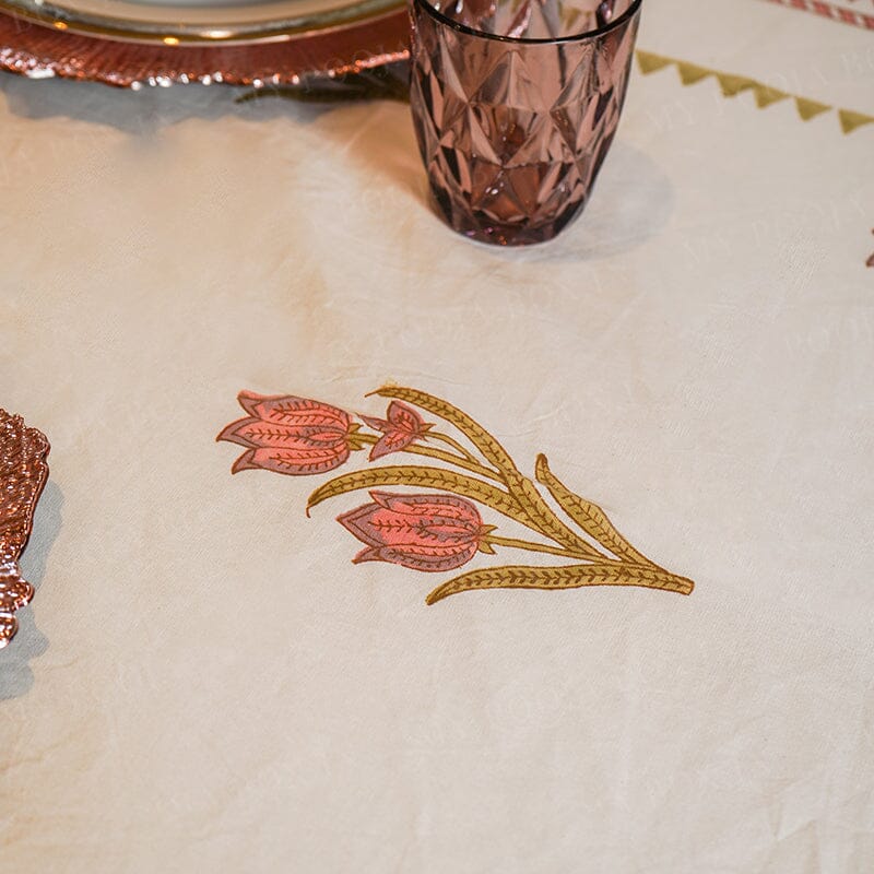 Pink Daisy Jaal Block Printed Table Cover