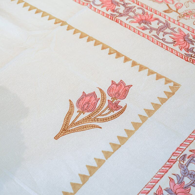 Pink Daisy Jaal Block Printed Table Cover