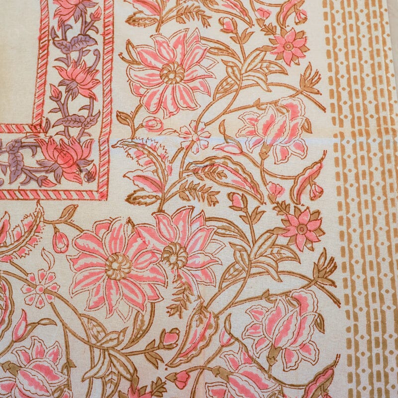 Pink Daisy Jaal Block Printed Table Cover