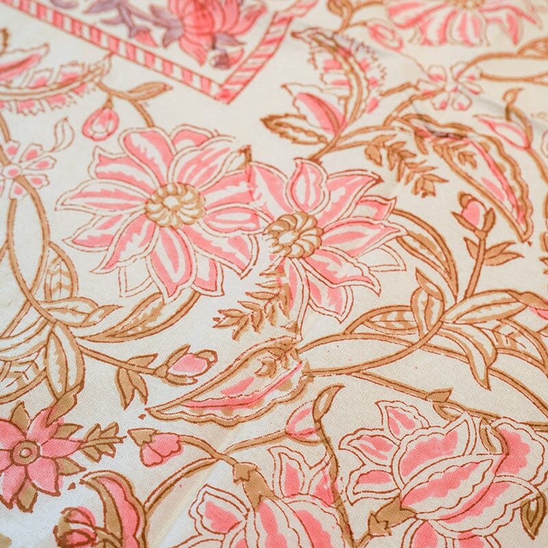 Pink Daisy Jaal Block Printed Table Cover