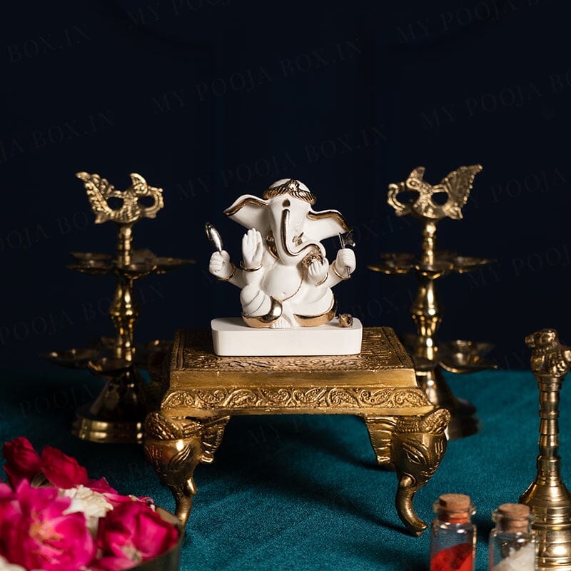 Gold Plated Majestic Ganesha Marble Idol