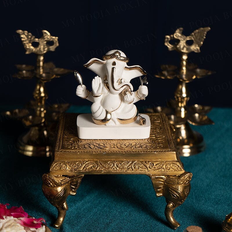Gold Plated Majestic Ganesha Marble Idol