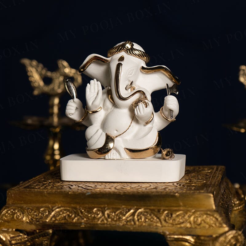 Gold Plated Majestic Ganesha Marble Idol