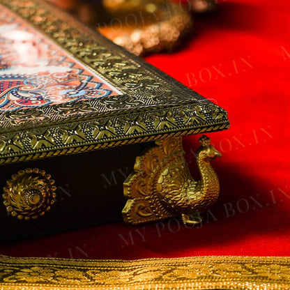Royal Magnificent Wooden Chowki for Pooja 30cm