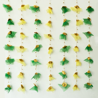 Yellow & Green Backdrop Hanging for Pooja Decoration 3.5FT x 3FT