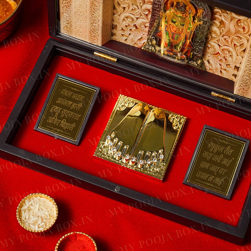 Aesthetic Gold Foil Ram Lalla and Charan Paduka Pooja Box