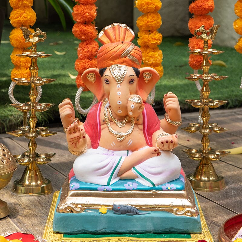 1.2FEET Eco-Friendly Dagdu Seth Feta Ganpati | Plant-A-Ganesha
