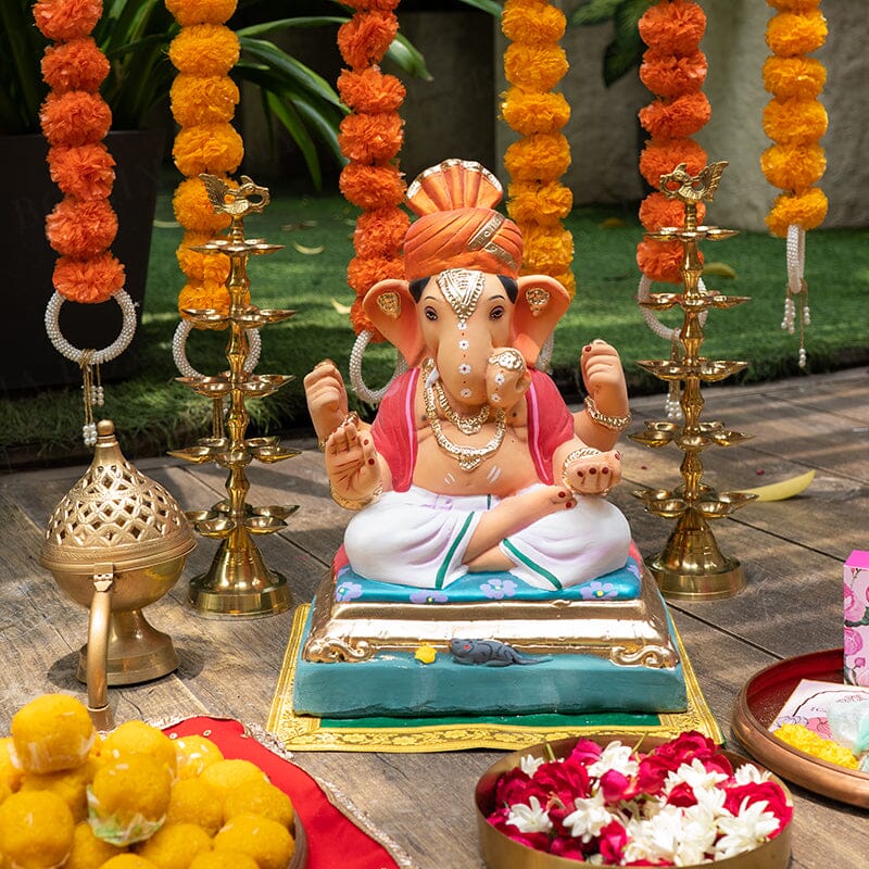 1.2FEET Eco-Friendly Dagdu Seth Feta Ganpati | Plant-A-Ganesha