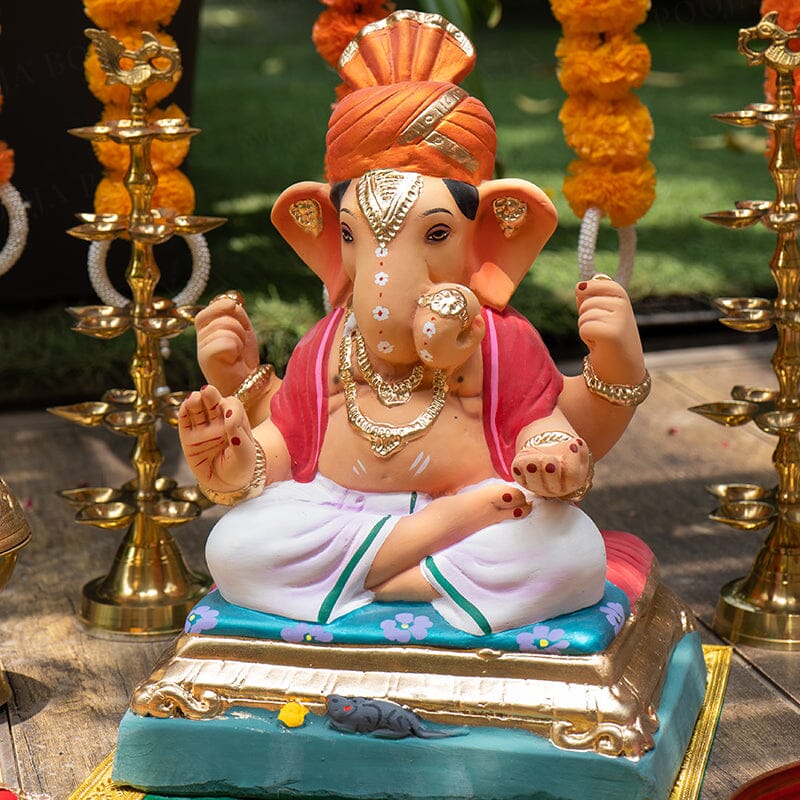 1.2FEET Eco-Friendly Dagdu Seth Feta Ganpati | Plant-A-Ganesha