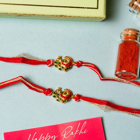 Intricate Red Peacock Serenade Bhaiya Rakhi
