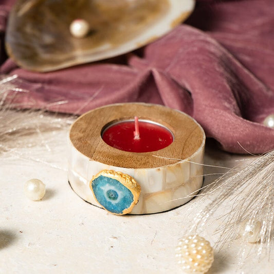 Wooden Agate Candle Holder