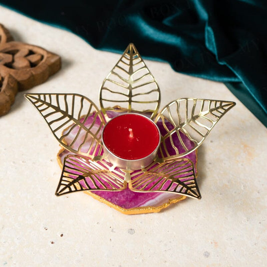 Pink Agate Star Candle Holder