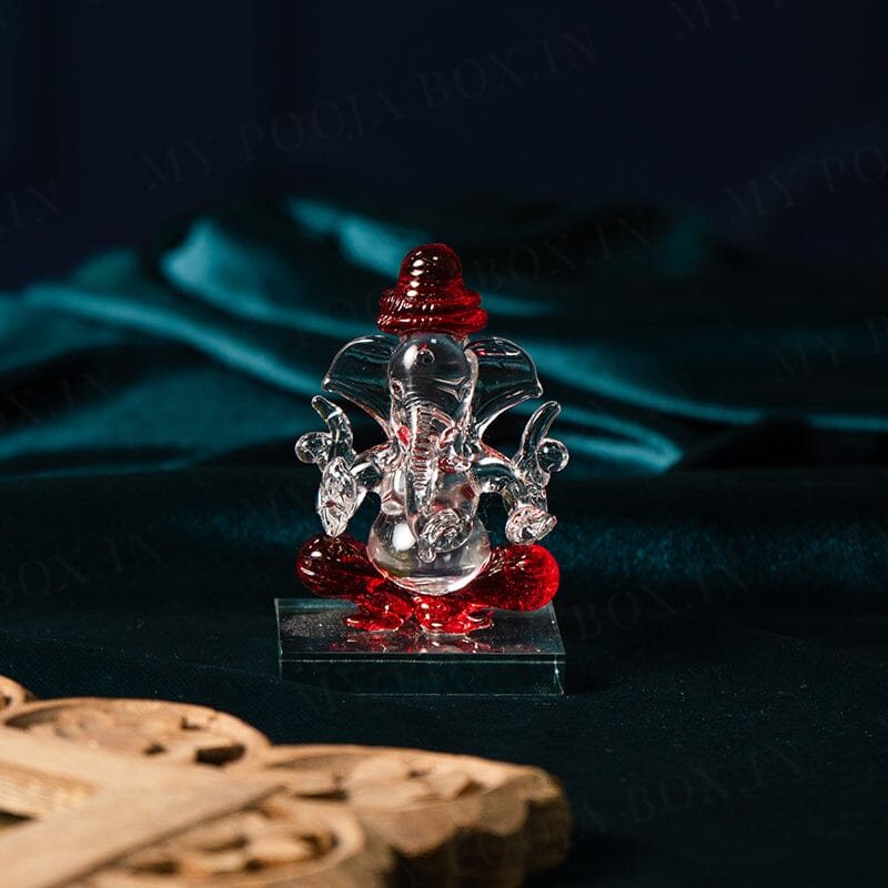 Iconic Red  Ganesha Glass Idol