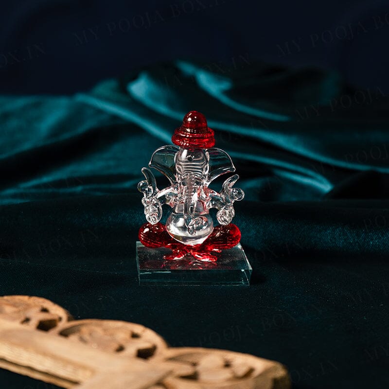 Iconic Red  Ganesha Glass Idol