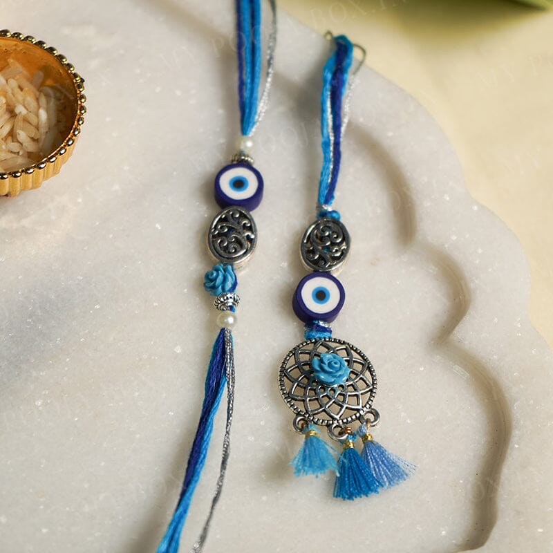 Blue Evil Eye Shell Bhaiya Bhabhi Rakhi