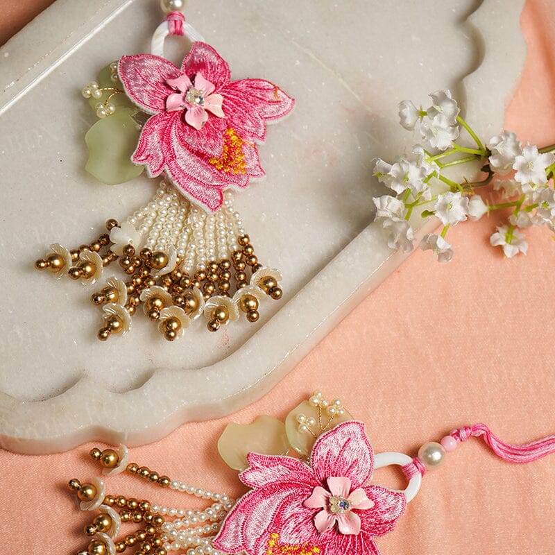 Floral Pink Embroidered Bhabhi Lumba Rakhi