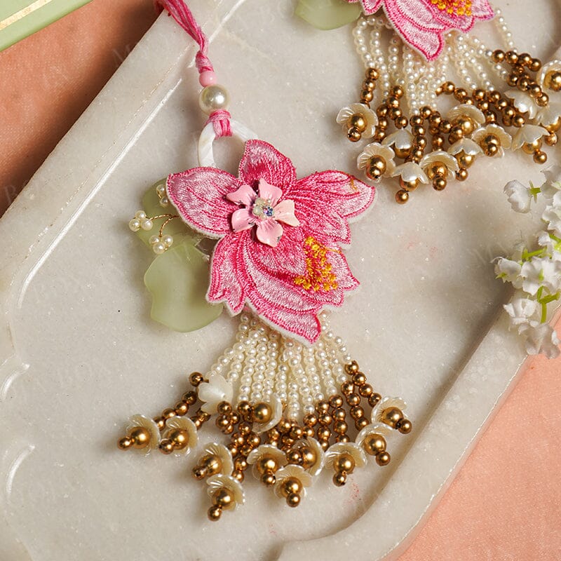 Floral Pink Embroidered Bhabhi Lumba Rakhi