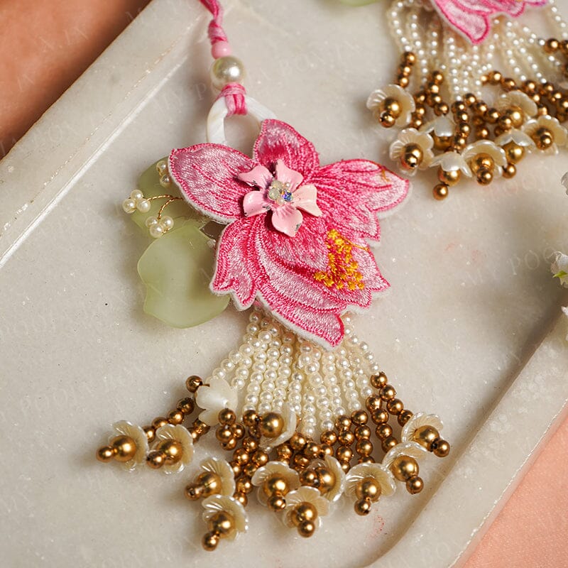 Floral Pink Embroidered Bhabhi Lumba Rakhi
