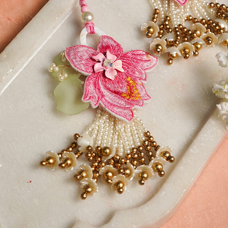 Floral Pink Embroidered Bhabhi Lumba Rakhi