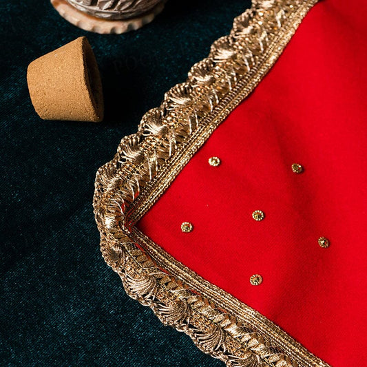 30x30 Velvet Pooja Mat Aasan Red