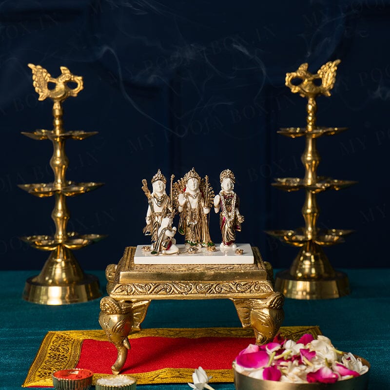 Gold Plated Ram Darbar Auspicious Marble Idol