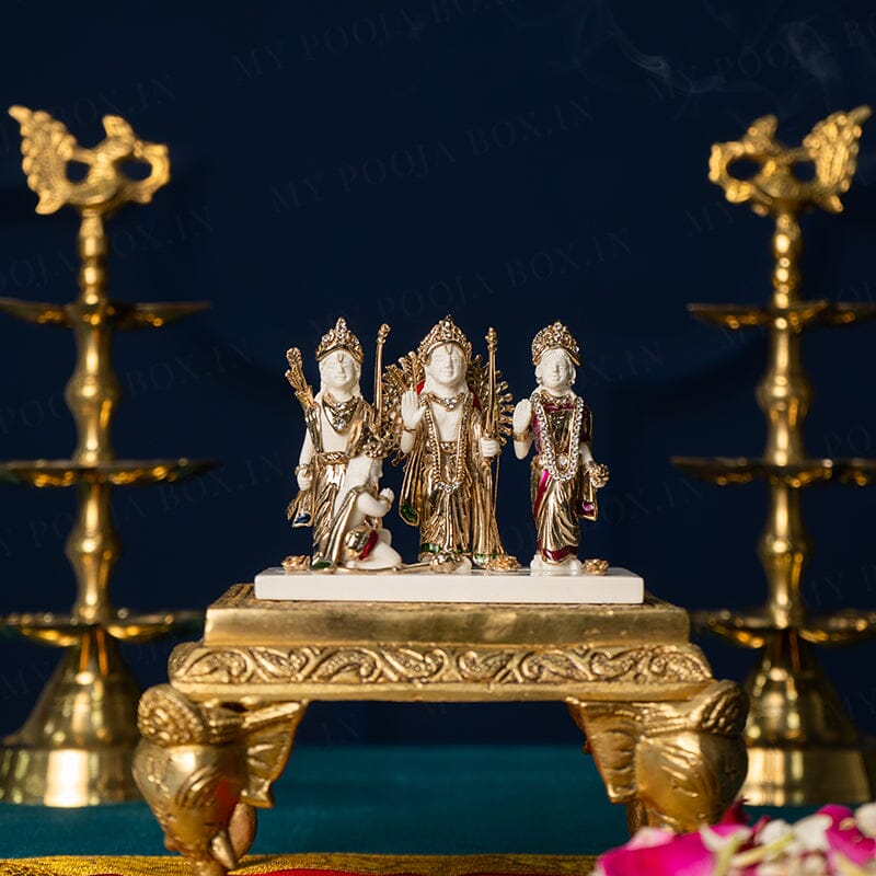 Gold Plated Ram Darbar Auspicious Marble Idol