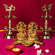 Auspicious Ganesh Laxmi Idol With Diya