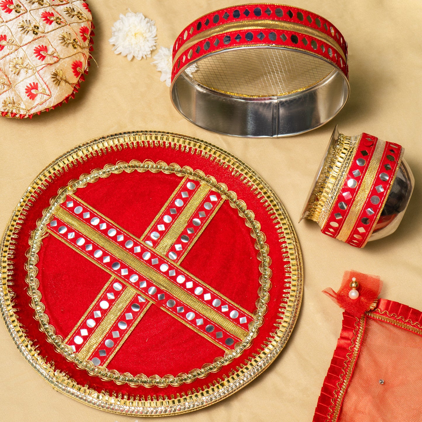 Nayantara Red Gota Karwa Chauth Thali Set