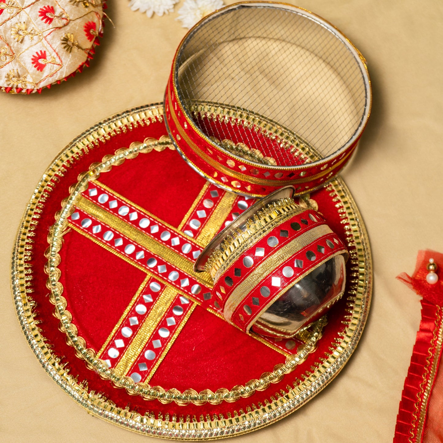 Nayantara Red Gota Karwa Chauth Thali Set