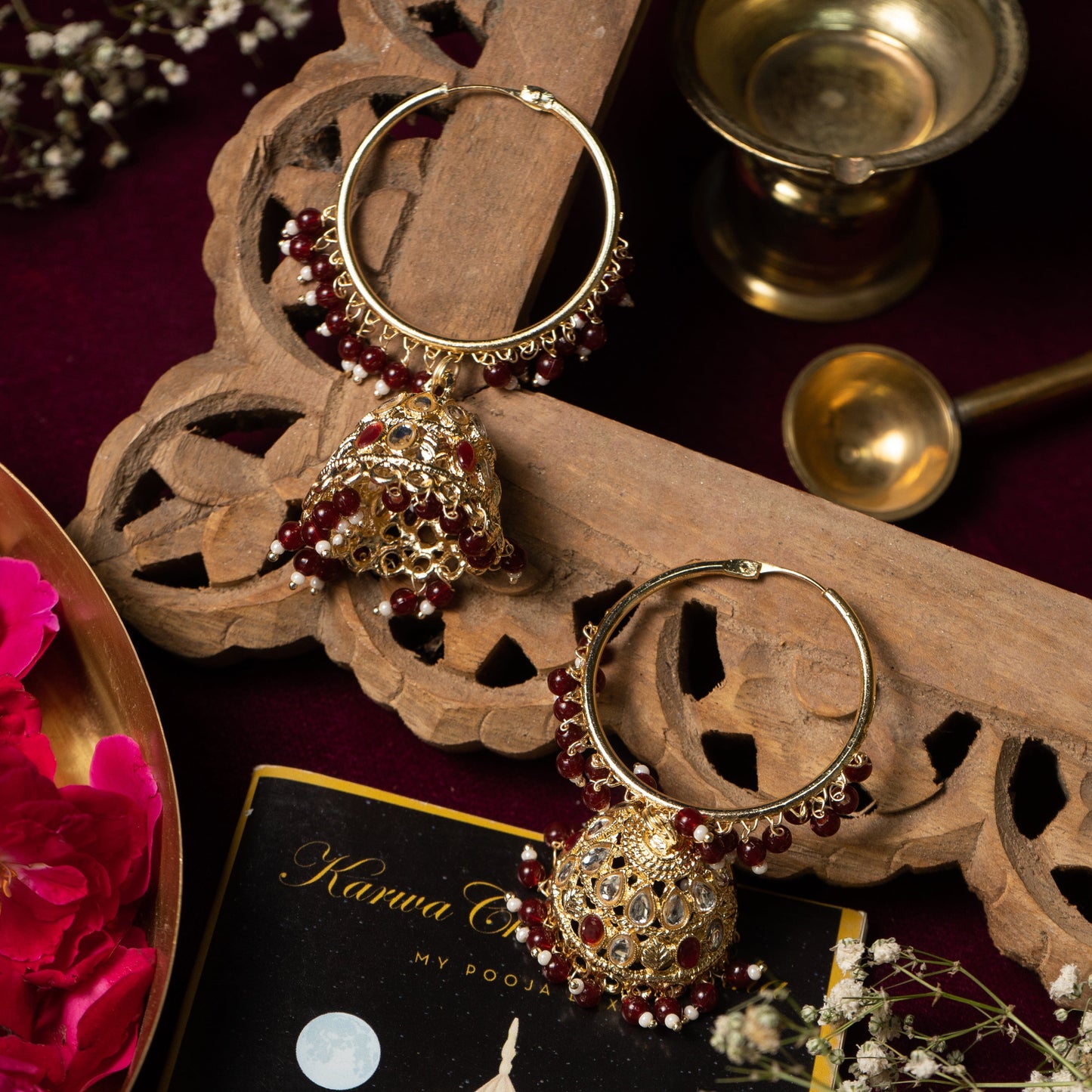 Royal Kundan Maroon Jhumka